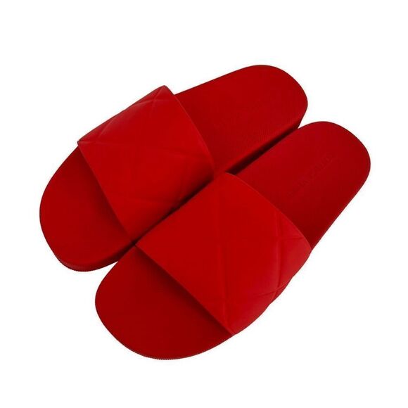 NIB Authentic BOTTEGA VENETA Matte Quilted Rubber Slider (Unisex) - Tomato - Picture 5 of 16